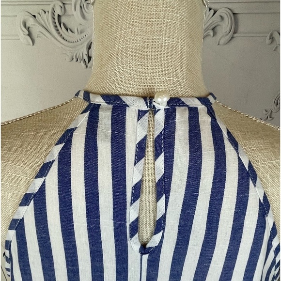 Striped Keyhole Back Frill Dress. - Picture 8 of 9